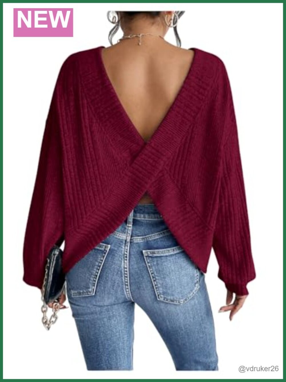 SweatyRocks Women's Cross Open Back Sweater Long Sleeve Knit Top